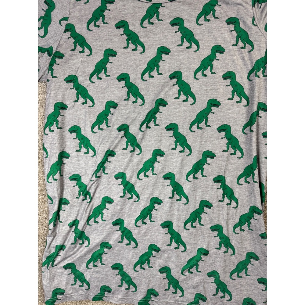 Green T-Rex Dinosaur Print Gray Short Sleeve Graphic T-Shirt 3XL - Picture 2 of 4